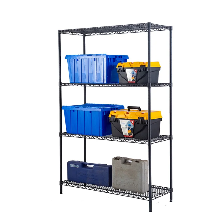 AMJ High Quality 4 Tiers Powder Coated Metal Storage Black Nsf Approval Wire Shelving Rack