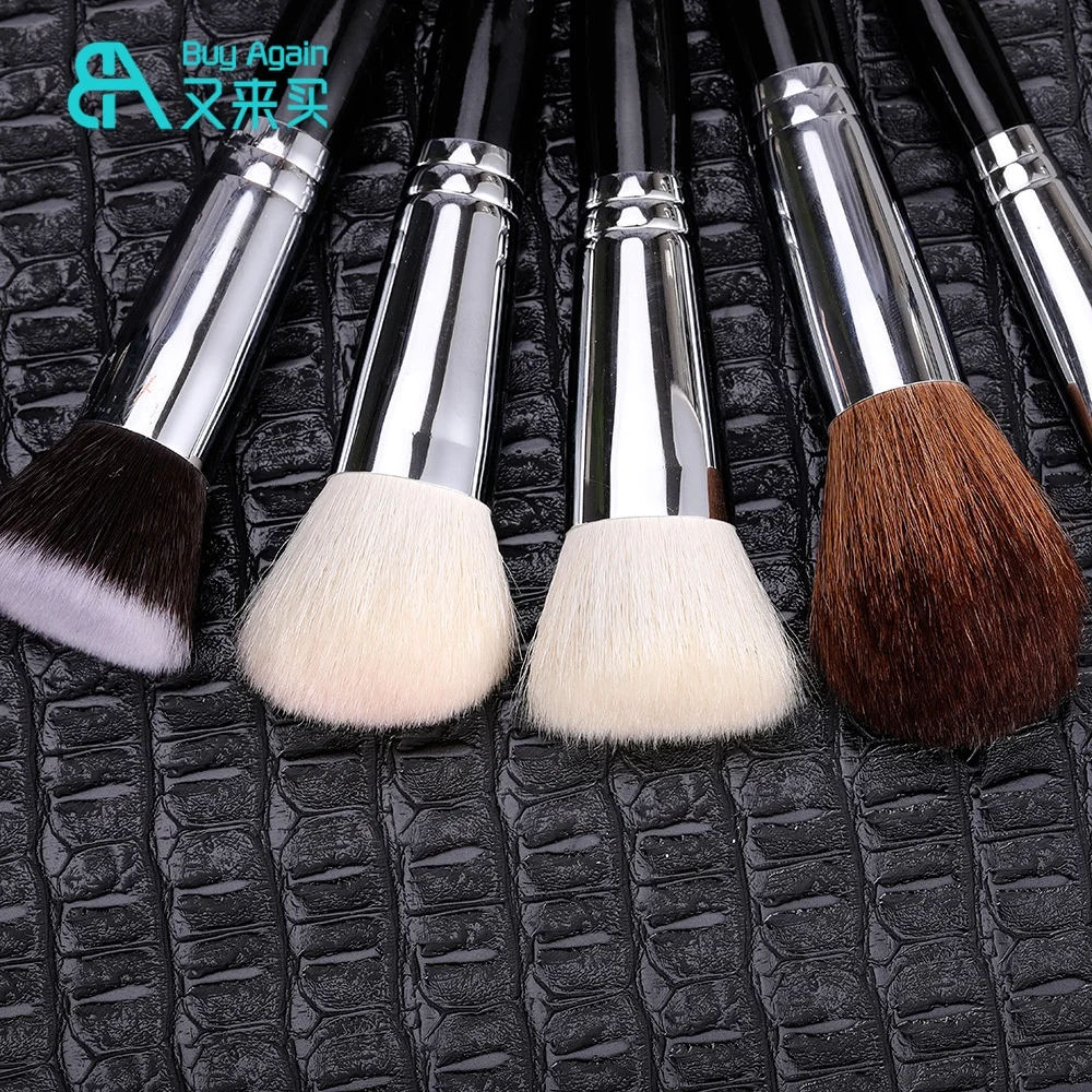 Wholesale luxury professional Makeup Artist brush set tools cruelty Free16pcs black natural goat hair makeup brush set with bag