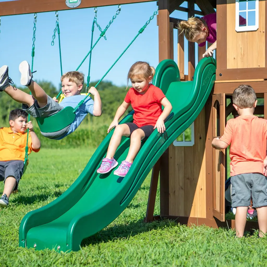 Xiair Cute Squirrel Play Center Wooden Swing Set Outdoor Backyard Slide And Climber Wooden Playground For Kids