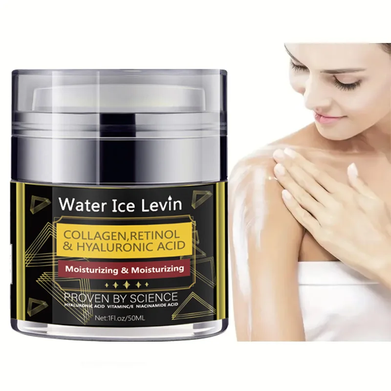 Anti wrinkle facial and neck moisturizer contains hyaluronic acid and retinol but does not contain hydroxybenzoate