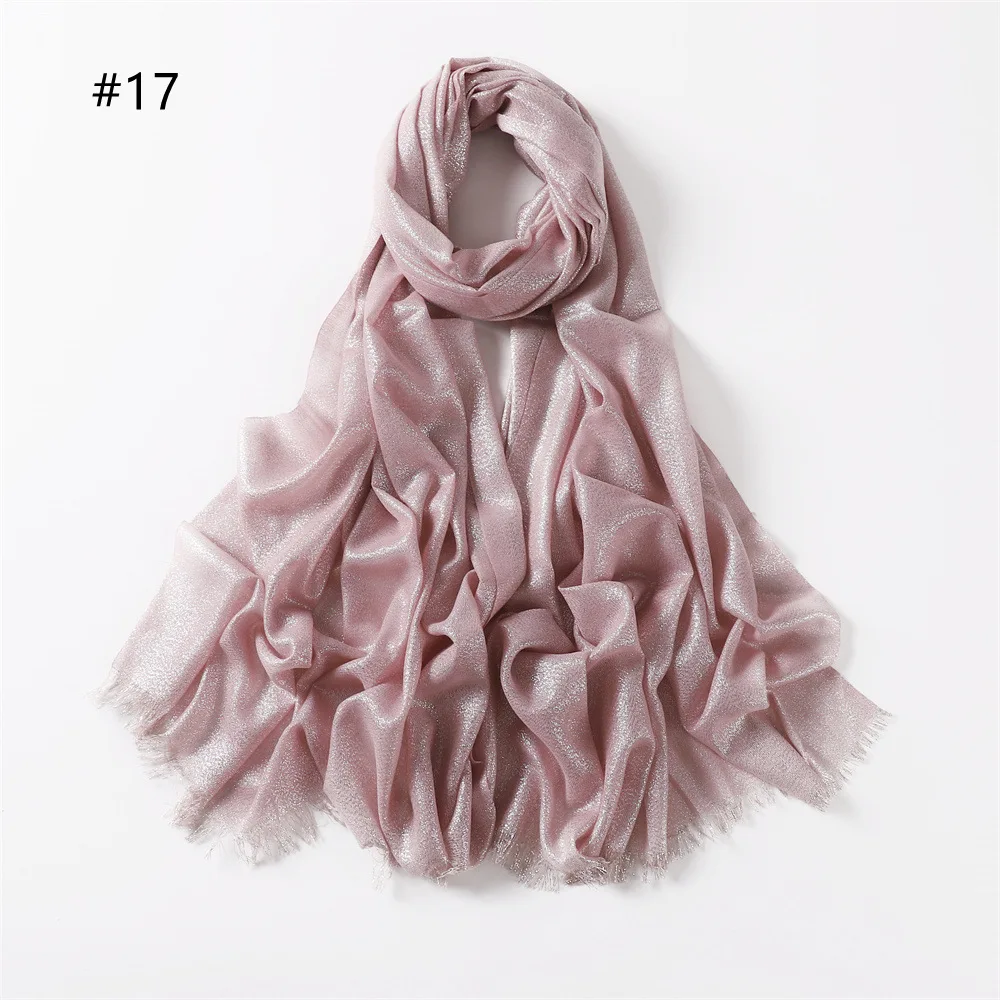 Wholesale Fashion Shimmer Glitter Golden Soft Cotton Long Hijab Muslim Women Shawl Viscose Modal Hijab Scarf