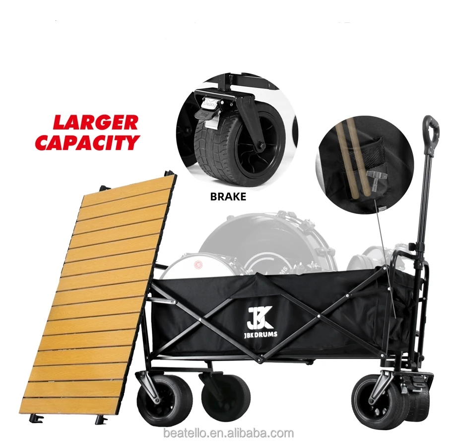 JBK Hand Cart Trolley For Storage Drum Set Cymbals Set Foldable Drummer Outdoor Trolley With Removable Tabletop