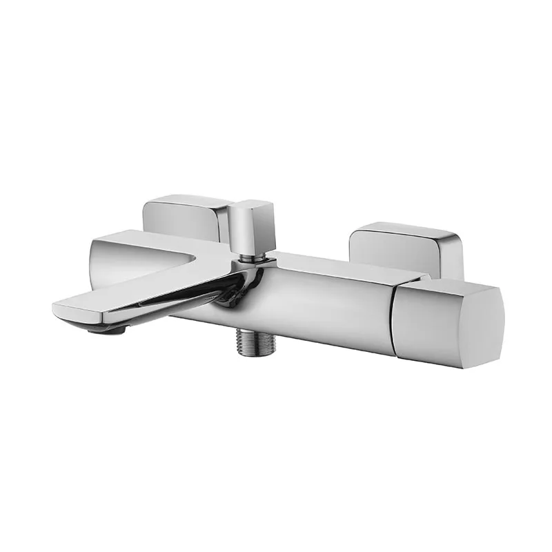 Sanirpo high quality square 304 modern brass body chromed exposed bathroom shower set bath tub faucet grifo mixer tap