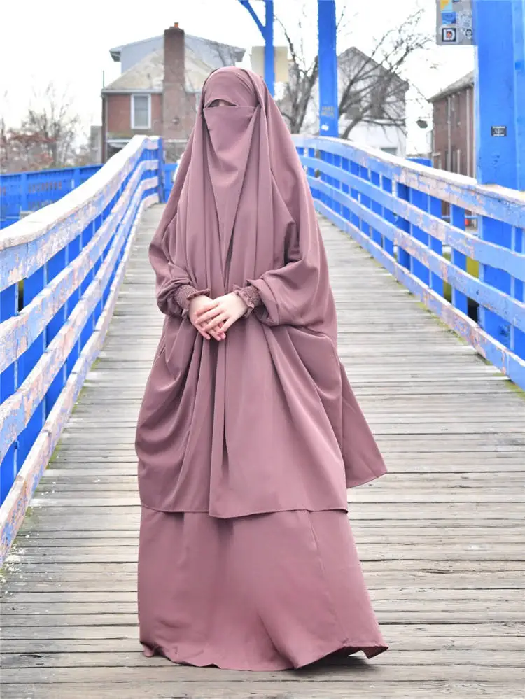 Islamic Prayer Ethnic Clothing Traditional Full Cover Two Piece Niqab Sets Jilbab With Skirts Abaya Muslim Telekung Ramadan