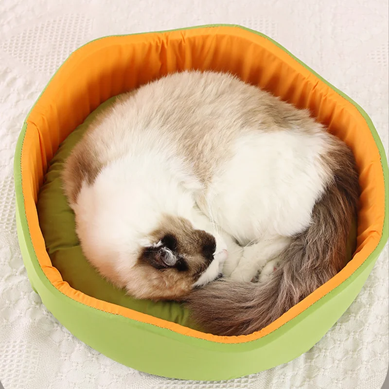 Dog Cool Pet Soft Cute Cat Bed Nest Sponge Removable Pet Supplies Deep Sleep Ice Silk Flower Floral Shape Dog Round Pet Bed Cat