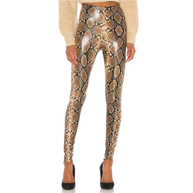 hot selling Women sexy skinny PU faux snake print leather stretch legging pants