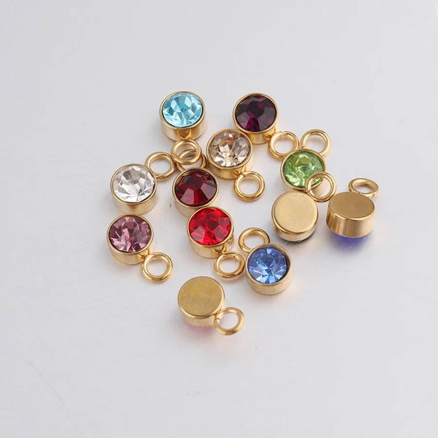 6MM Yiwu Stainless Steel Round Birthstone Charms Pendant For DIY Necklace Bracelets Jewelry Making Findings Gold Plated Jewelry
