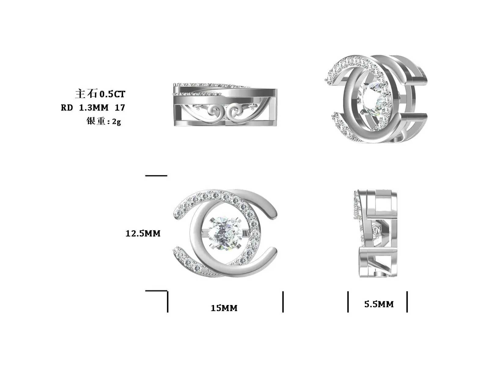 Jinying New Design Fashion 0.5ct 1.0ct Mossanite Pendant 925 Silver Link Necklace for Women