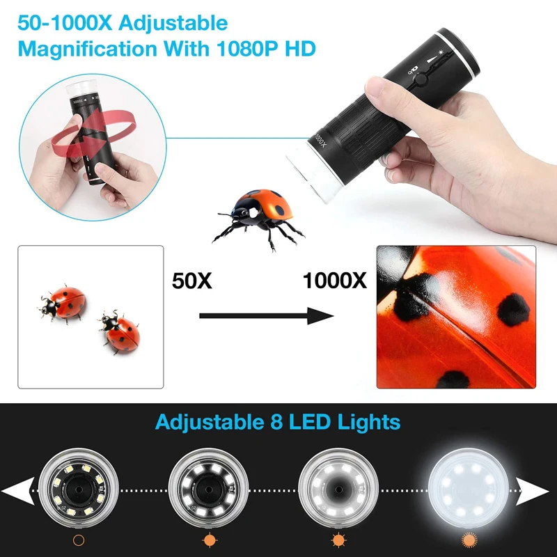 1000X цифровой микроскоп HD 1080P светодиодный USB Wi-Fi для мобильного телефона камера iPhone