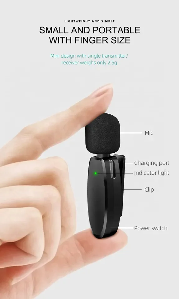 Factory price 3 in 1 low latency noise cancelling black mini mic wireless lavalier microphone professional for android camera