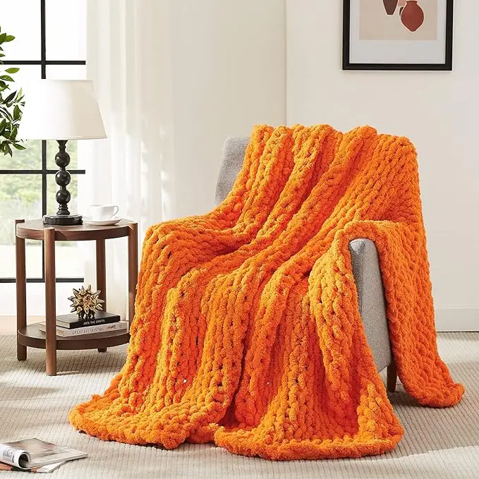 New Design Organic Cotton Sofa Chunky Knit Blanket Hot Sale Soft Touch Cable Knit Throw Knitted Blanket For Home
