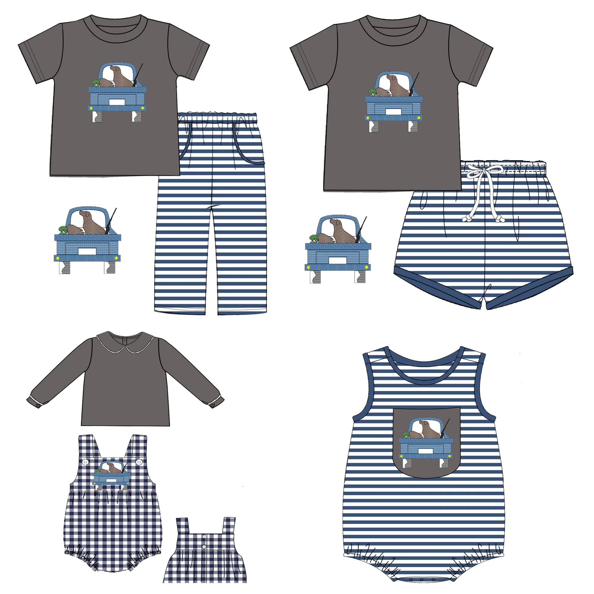 2022 Hot sale boy sets clothes hunter duck children applique outfits online customization kids baby clothing