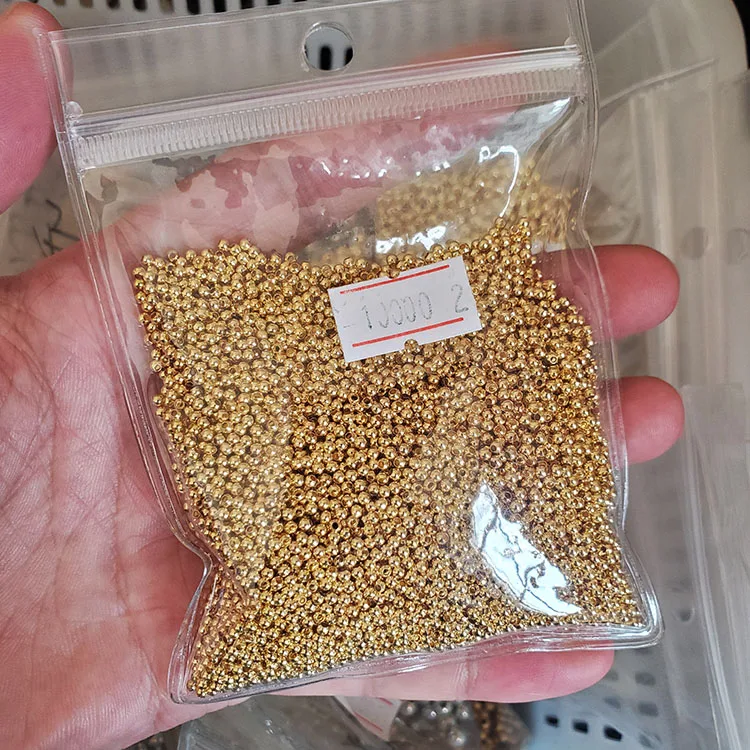 JF2066 18K Gold Plated Solid Metal Round Beads Shiny Smooth Brass Spacer Beads for Jewelry Making Sizes 3mm 4mm 5mm 6mm