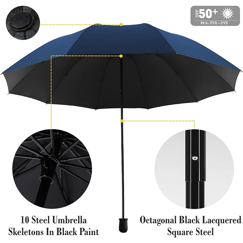 Automatic Carbon Fibre UPF 50+ Beach Umbrella with Adjustable Universal Clamp Portable Golf Umbrella for Chair