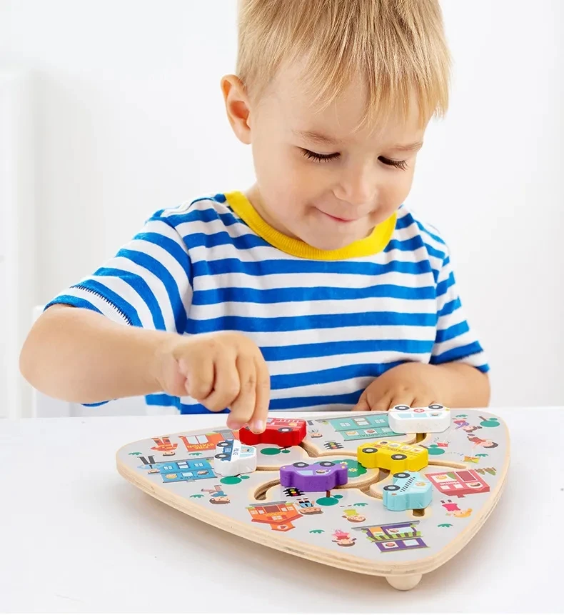 Montessori Wooden Toys Maze Slide Puzzle Jigsaw Board Animal Digital Shape Match Interactive Game Early Educational Toy