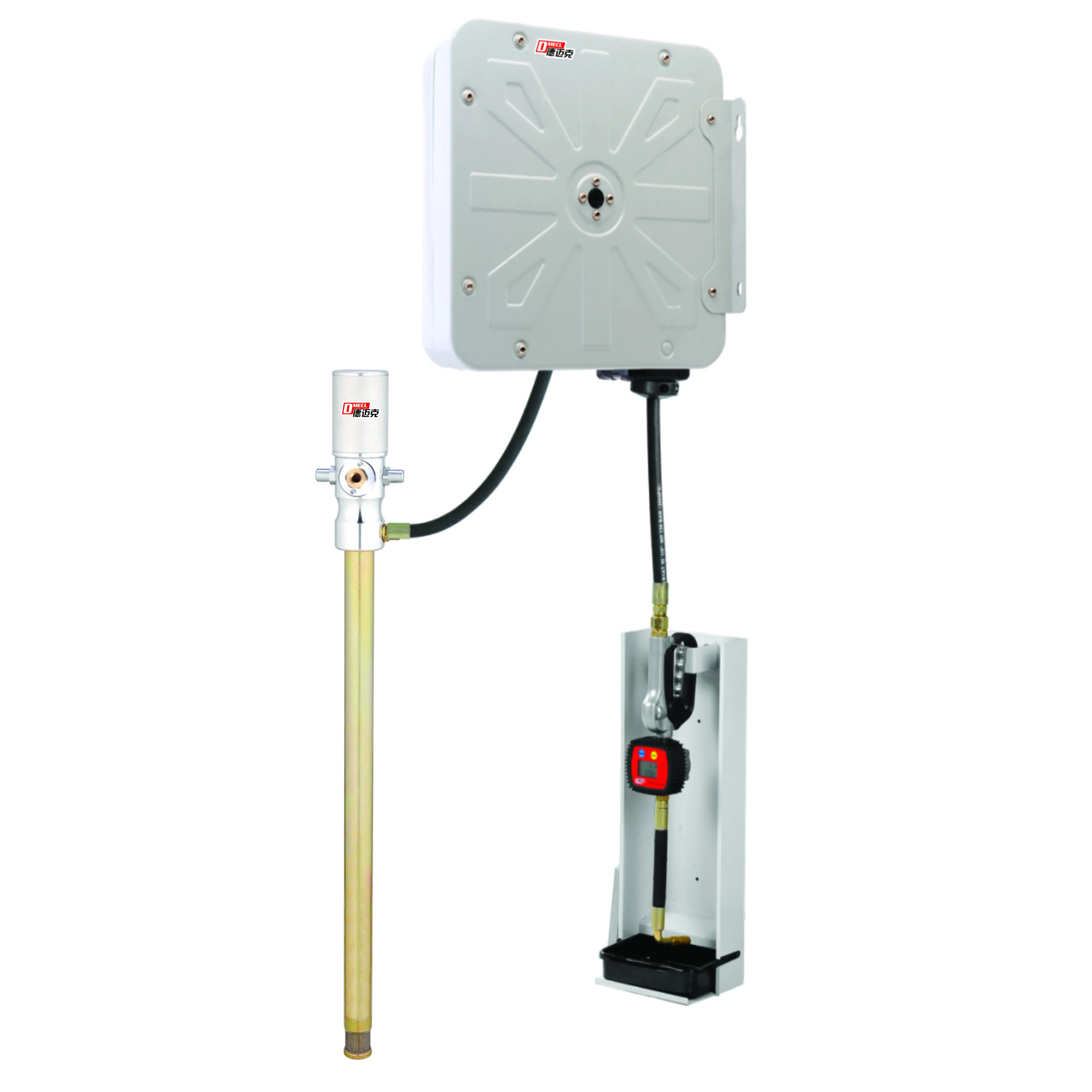 Oil Dispensing systems Kit with Hose Reel pump  applied on drum or tank equipped with swiveling hose reel