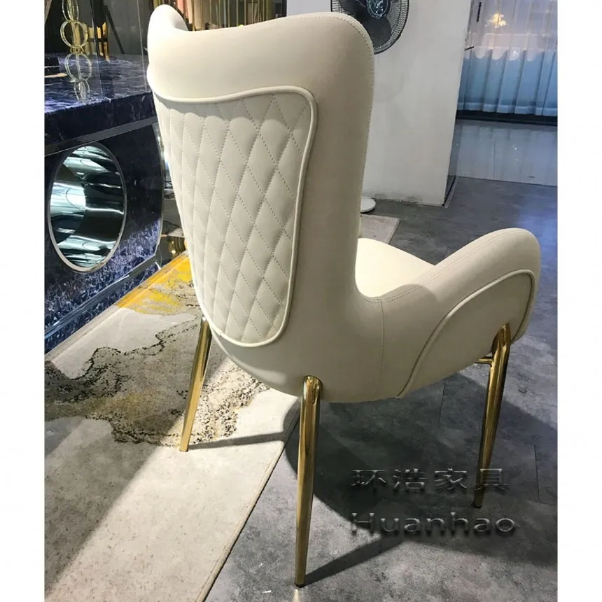 Modern nordic light luxury metal legs high back chair with arm leather gold stainless steel dining room chairs restaurant chair