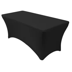 Custom rectangle black polyester 6ft stretch fitted spandex table cloths banquet party wedding tablecloths