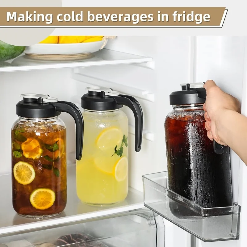 Recyclable Mason Jar Water Pitcher unique storage glass coffee jar with lids Leak-Proof Container for Water Juice Milk Tea