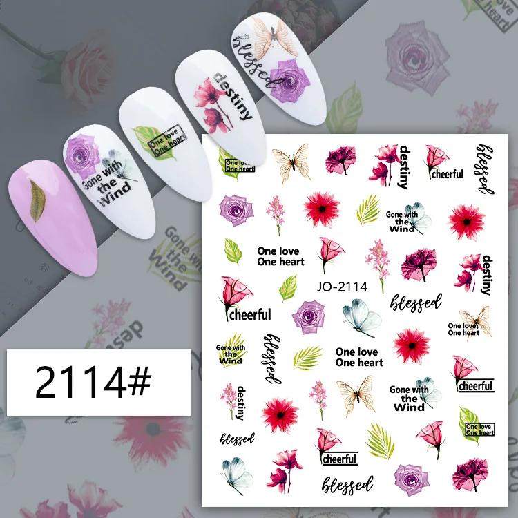 New flower nail art decoration leaves art stickers 3D purple pink flower popular wholesales nail sticker for nail art