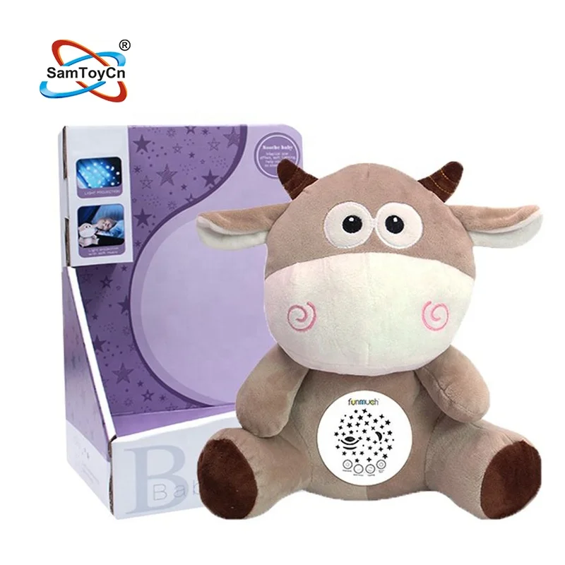 Custom Baby Sleep Soother Night Light Soft Plush Stuffed Animals Toys Stuffed Projector Toy Doll with Music