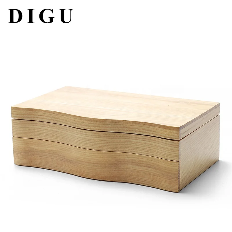 DIGU custom wholesale high end double layer drawer pendant necklace ring jewelry box wooden jewelry storage box