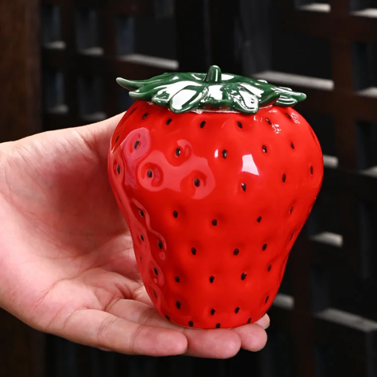 Wholesale New Strawberry Ceramic Tea Can Fruit Ceramic Storage Can Home  Sealed Storage jar