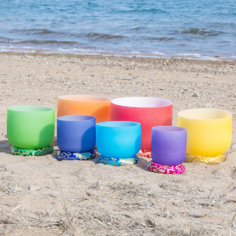 Colored Frosted Quartz Healing Bowl Wholesale 7pcs Crystal Singing Bowl Factory Supply