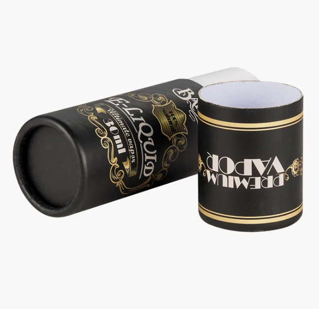 Vape E liquid Tube Luxury Black Golden Foil Stamp Custom Logo printing Tube Package Box Paper Cylinder Packages