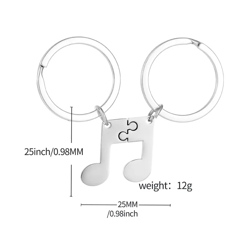Puzzle Keychain Puzzle Musical Note Keychain music Stainless Steel Key Chains Couple Gifts key ring Charm Pendant music keychain