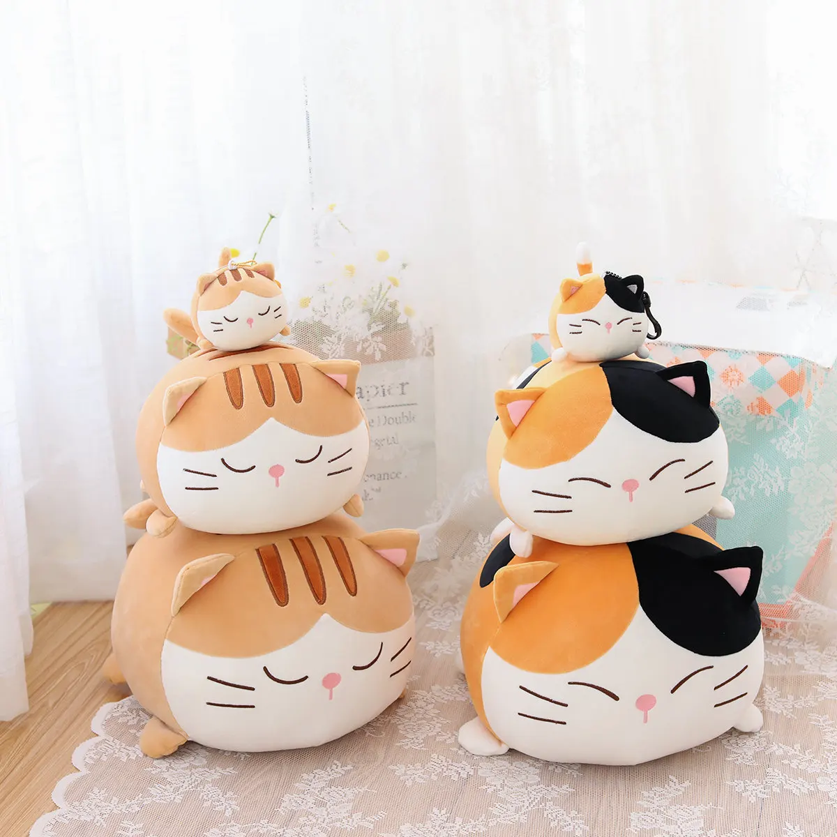 New Arrival Fat Cute Soft Stuffed Plush Cat Elastic Fluffy Pillow For Kids Gift Ready in Stock