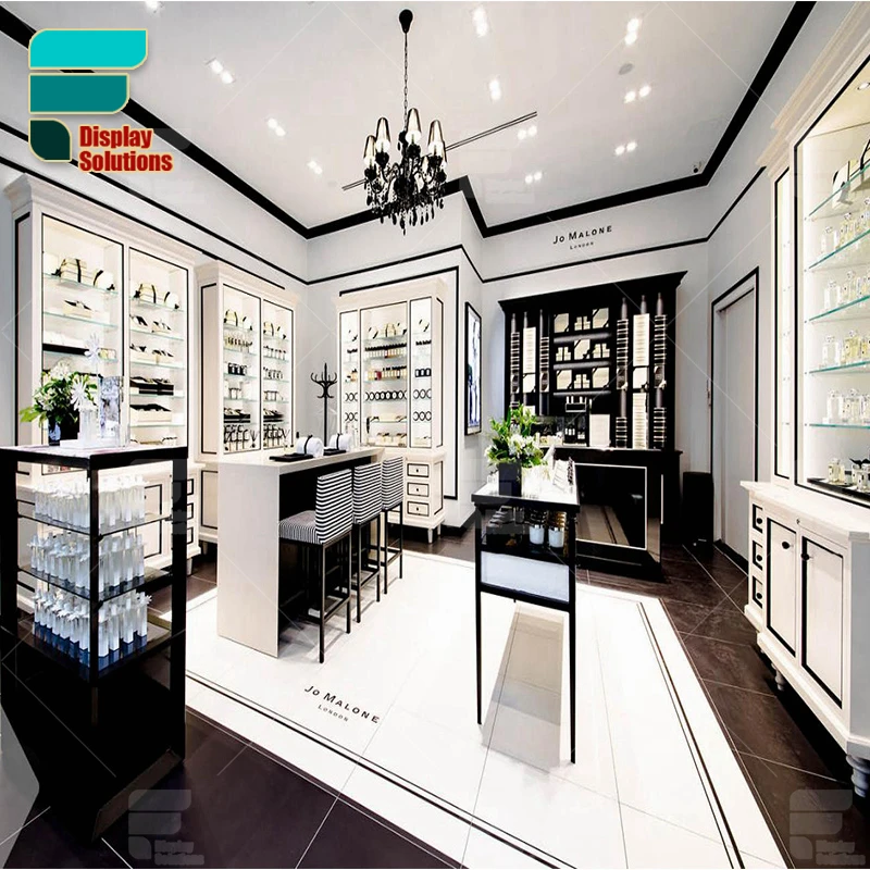 Customized Cosmetic Store Shelves Fixtures Skincare Display Shelf White With Led Light