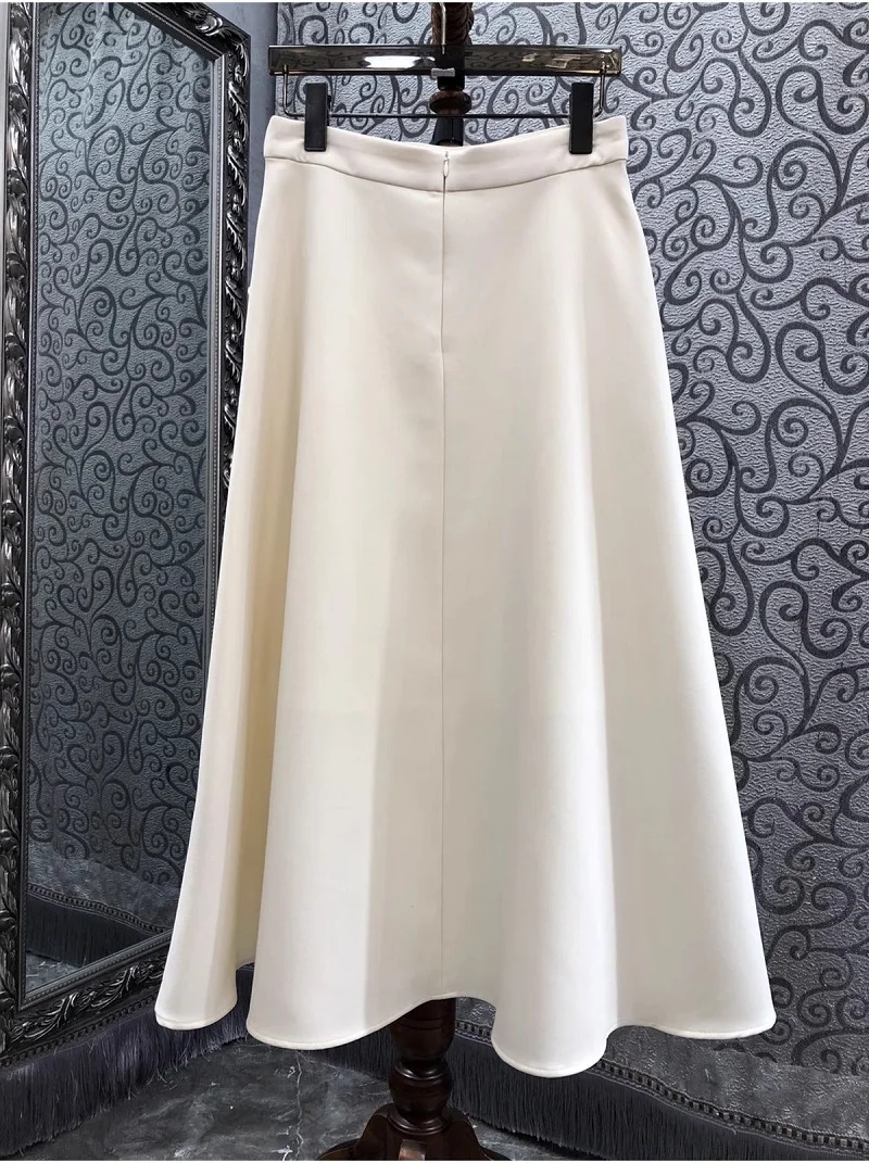 Top Quality New 2024 Autumn Winter Long Skirt Women Pocket Patchwork High Waist Long Beige Red Maxi Gown Skirt Party Club Wear