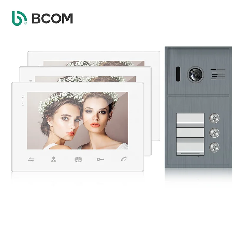 Luxury smart home 7 inch video door entry system wired visual doorbell for 3 family