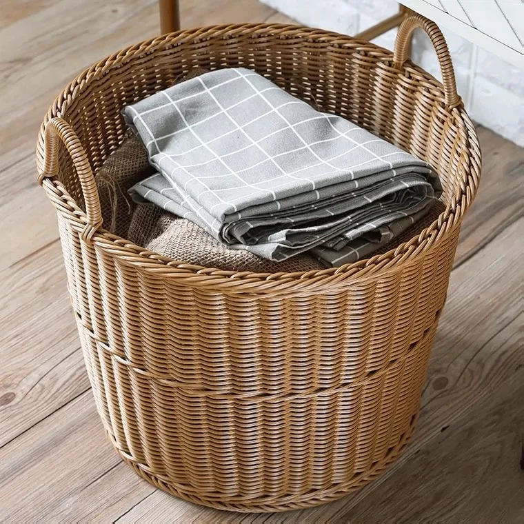 2024 Wholesale New Design Cheap plastic rattan laundry Basket for washing clothes
