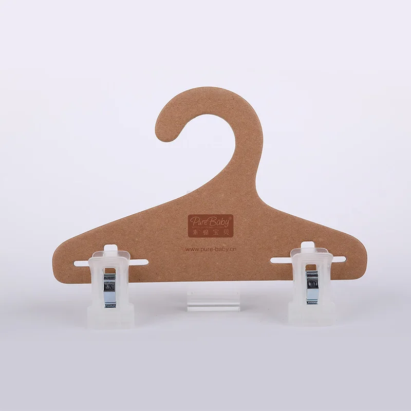 3mm FSC material Custom logo kraft cardboard pants shorts skirts paper hanger for kids baby with metal clip