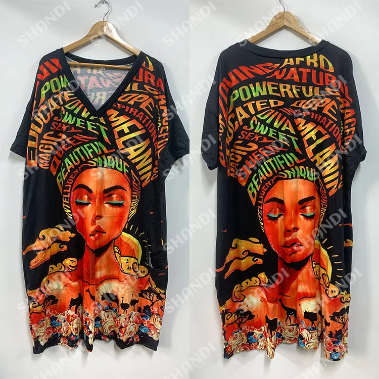 Летнее свободное платье для женщин с V-образным вырезом и 3D принтом богемное Повседневное средней длины большого размера готическим африканской