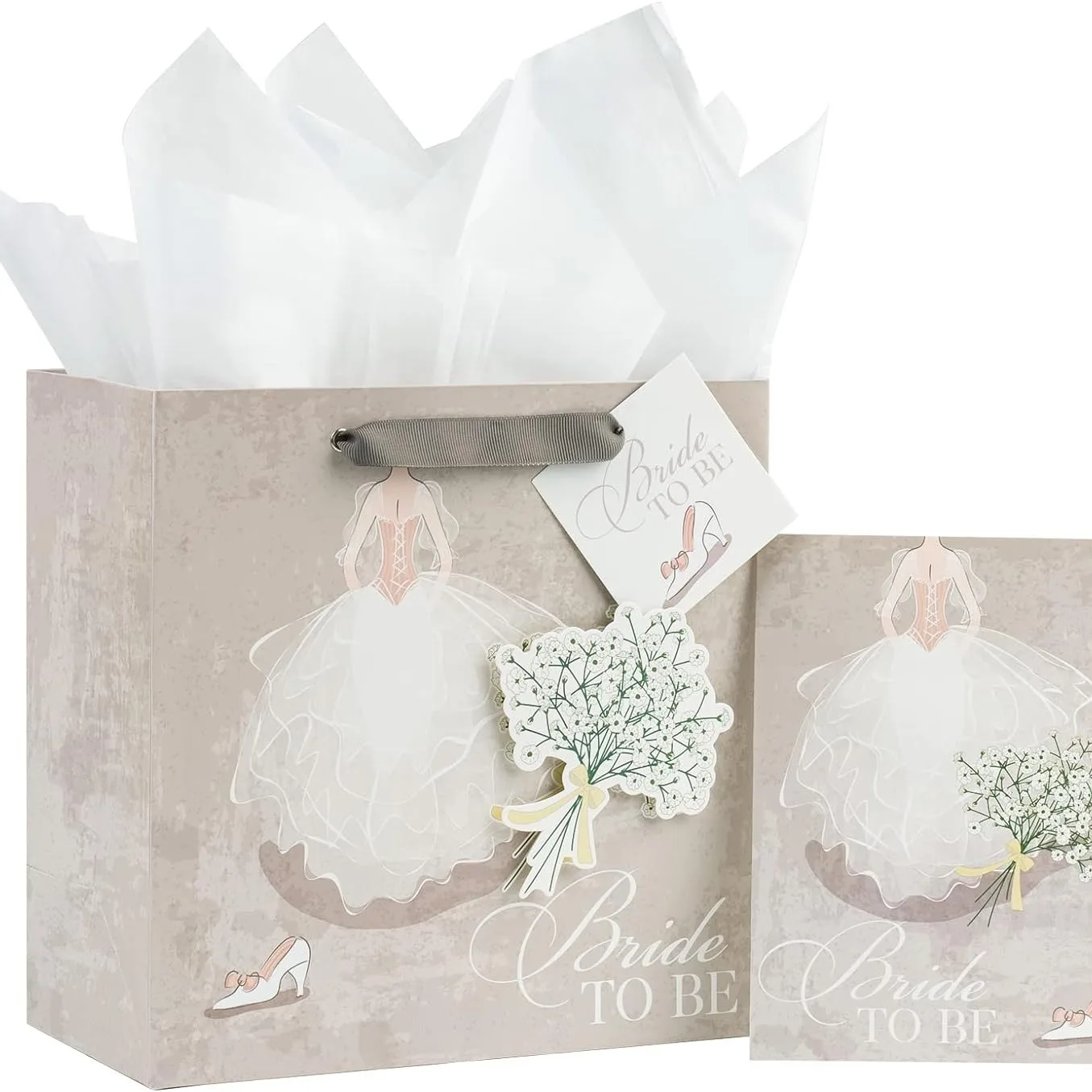 Wedding Dress White Card Gift Paper Bag Shopping Clothing Commodity Flower Gift Bag Cartoon Gift White Card Bag