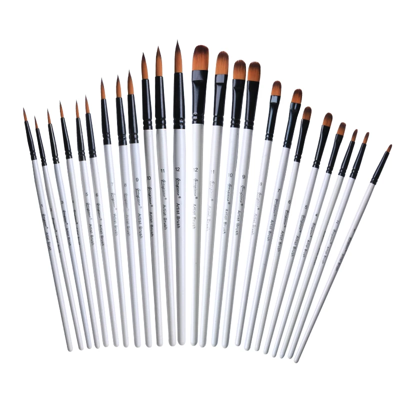 Giorgione 12pcs White Wood Handle Nylon Hair Paintbrush Watercolor Acrylic Oil Brushes For Artist Painting Wholesale