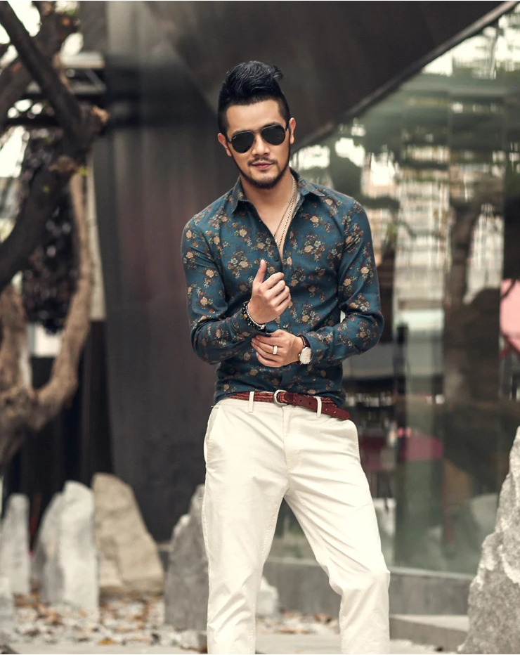 
2019 Autumn Hot Sale Mens Casual Wear New Style Fashion Flower Printed Youth Popular Regular Man Shirt 