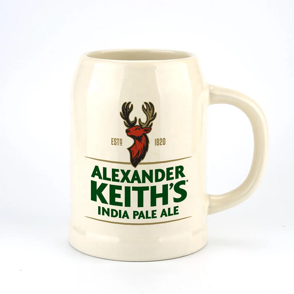 Classical white ceramic beer mug customized 500ml-1000ml beer steins