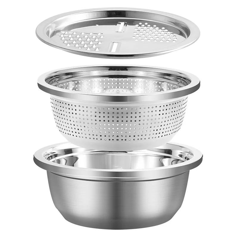 3/PCS Stainless Steel Vegetable Basin Rice Sieve Basin Kitchen Washing Basket