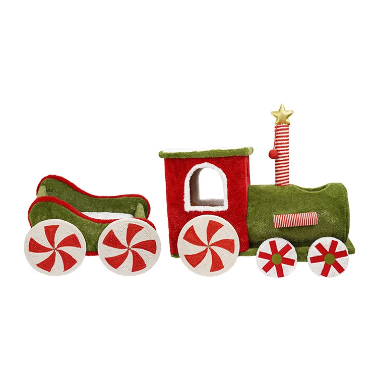 Cat Climbing Frame Christmas Train Cat Trees with Fun Ringing Stone Lob Natural Jute Cat Climbing Tree