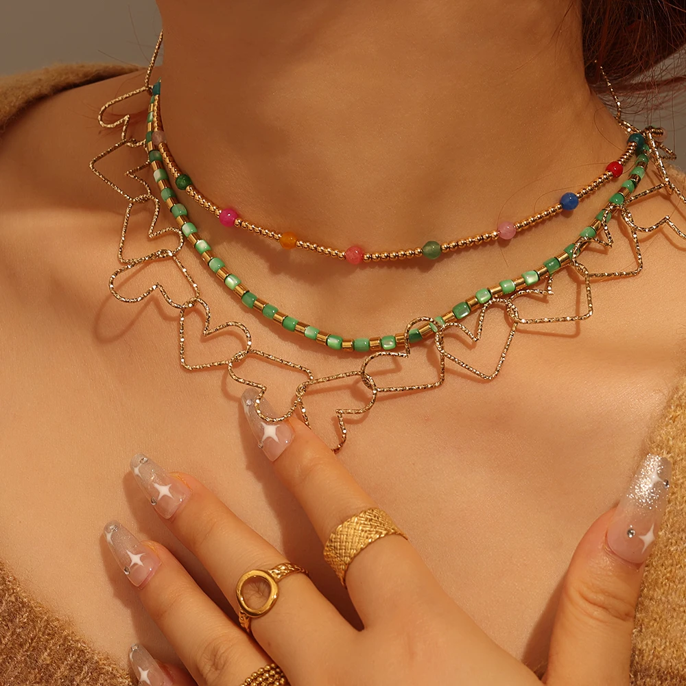 fashion multi color enamel single satellite chain trending design high quality Stainless steel  beaded necklaces