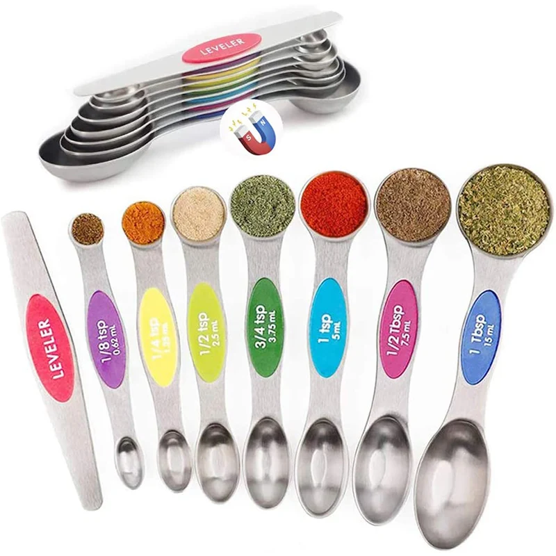 cuchara de metal Multicolor Stainless Steel Coffee Magnetic Measuring Scoop Spoons Cups Set with Level