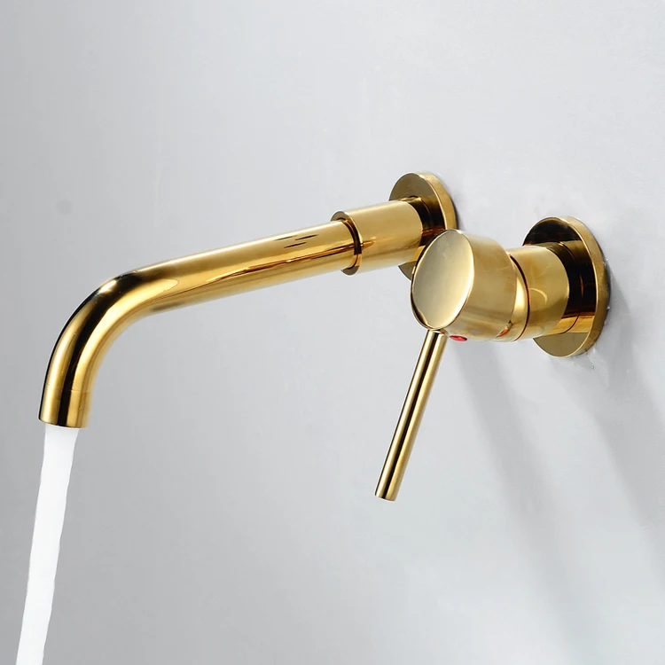 Wall Mounted Bathroom Faucet Solid Brass Basin Mixer Golden Bathroom Taps with 360 Degree Rotating Nozzle
