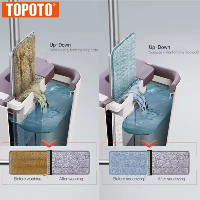 TOPOTOHand Бесплатная швабра с ведром и сжиманием обновленное сушилкой лучшая плоская подушечками из микрофибры