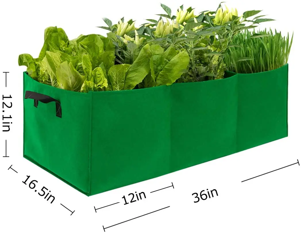 Large Fabric Pots Raised Planting Beds Non-woven Garden Grow Bags With 3 Compartments,Heavy Duty Rectangle Planter