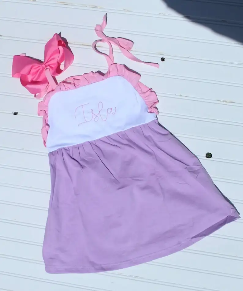 Custom embroidery baby girl sunsuit color block pink aqua bubble romper  infant baby  onesie 95% knitted cotton baby clothes