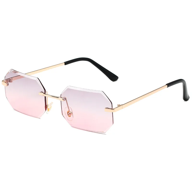 Wholesale Sunglasses Designer Diamond Cut Shaped Brand Sunglasses Women Rimless Metal Frame Octagonal